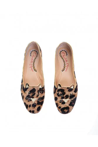 Leopard-printed calf ballerinas with embroidery Little Cat