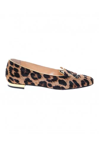 Leopard-printed calf ballerinas with embroidery Little Cat