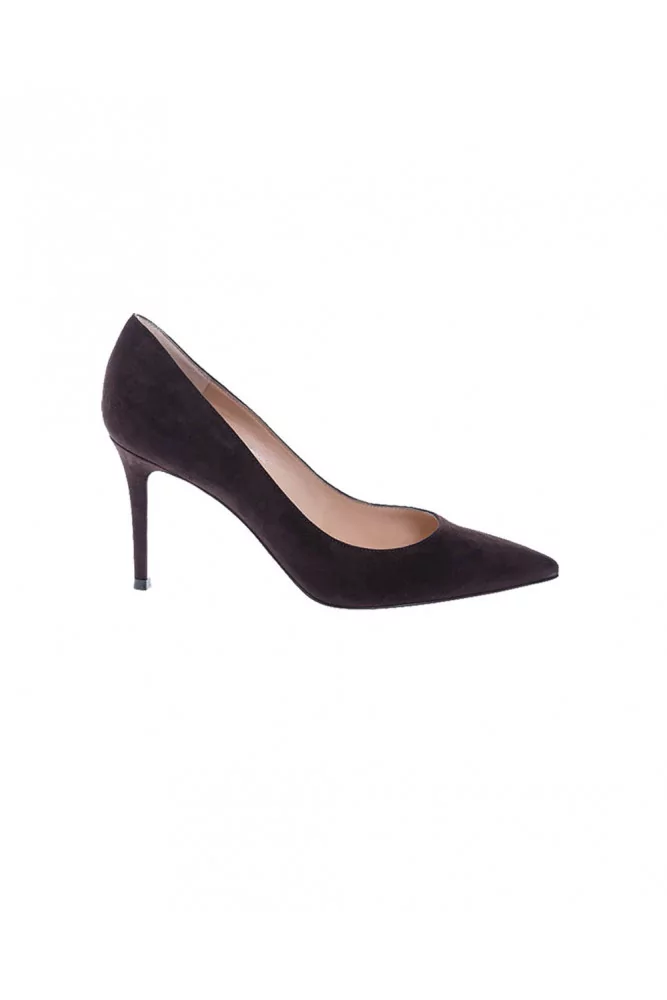 Gianvito Rossi - Escarpins en veau velours avec bout pointu 85 36 1/2 café
