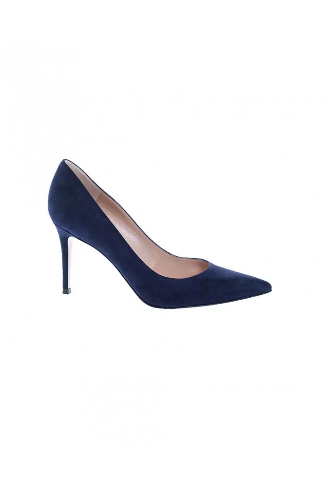 Gianvito Rossi - Escarpins en veau velours avec bout pointu 85 36 Bleu marine