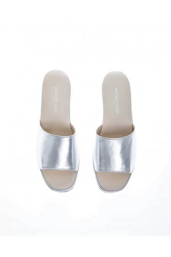 Open-toe metallic leather indoor mules 20