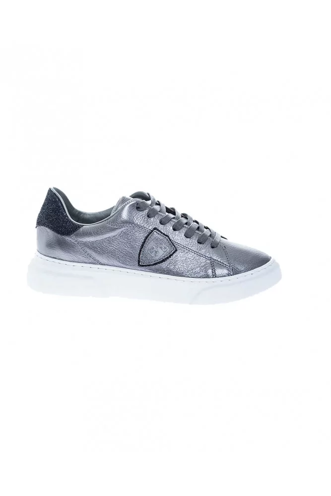 "Temple" Grained leather sneakers buttress in glitter