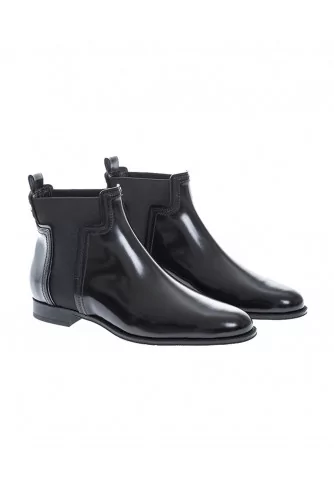 "Gomma Tronchetto" boots en cuir naturel brillant elastiqué "T"