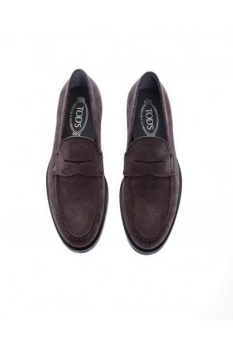 "ZF" Mocassins en suede avec patte décorative
