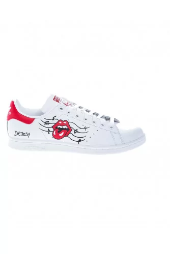 Red Rolling Stone - Leather sneakers with hand painted design