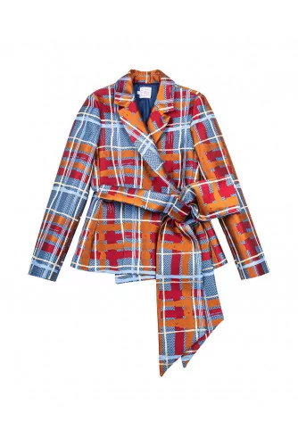 Jacket with tartan print and decorative knot