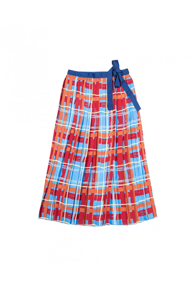Wrap-around pleated skirt with tartan print