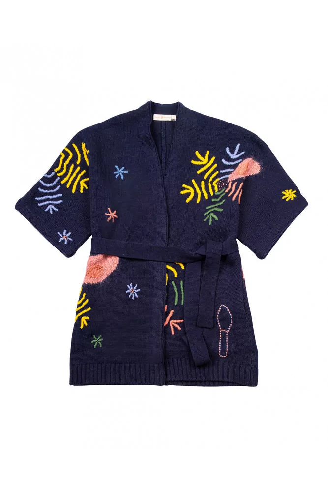 Navy blue cardigan with embroideries for women