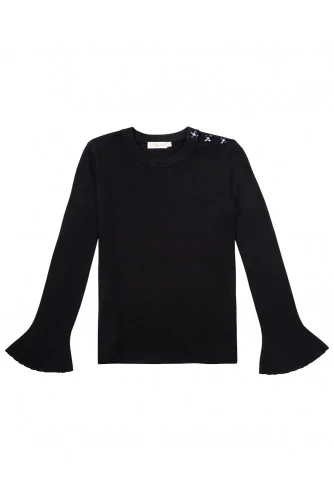 Merino wool jumper with flared sleeves and Swarovsky stones LS