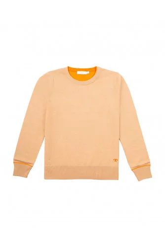 Cashmere jumper with orange edging and embroidery LS