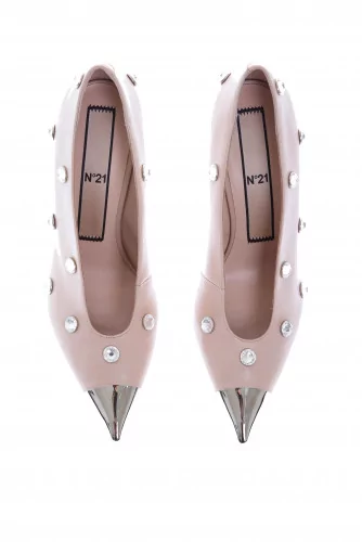 Achat Leather pumps with crystal-embellished and silver-tone metal toe-cap 100 - Jacques-loup