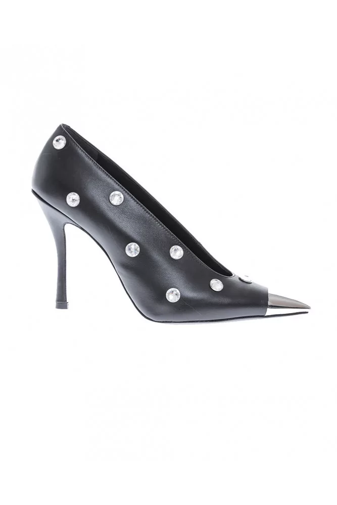 Leather pumps with crystal-embellished and metal cap toe 100