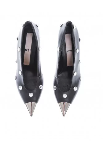 Leather pumps with crystal-embellished and metal cap toe 100