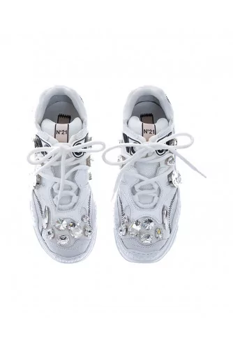 "Billy" calf leather sneakers with crystal-embellished and oversized outer sole