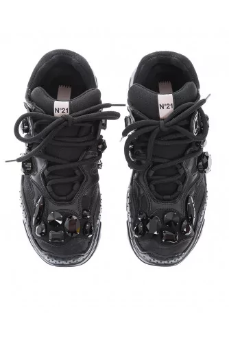 "Billy" calf leather sneakers with crystal-embellished