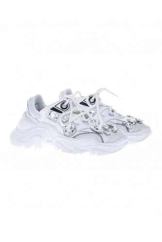 "Billy" calf leather sneakers with crystal-embellished and oversized outer sole