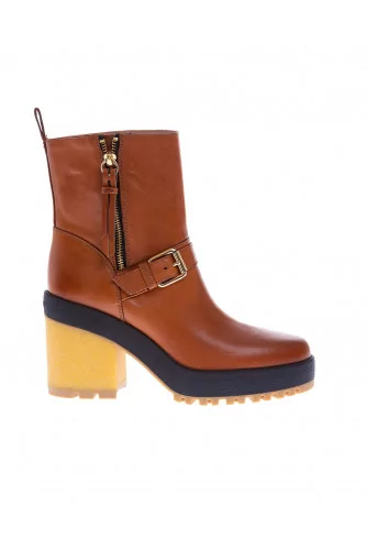 Bottines en veau vieilli ave zip et bande ceinturée 85