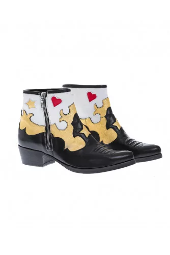 Leather boots in Westerns style with multicolored motifs 3à