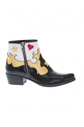 Leather boots in Westerns style with multicolored motifs 3à