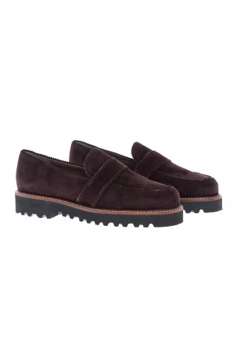 Suede moccasins with decorative tab