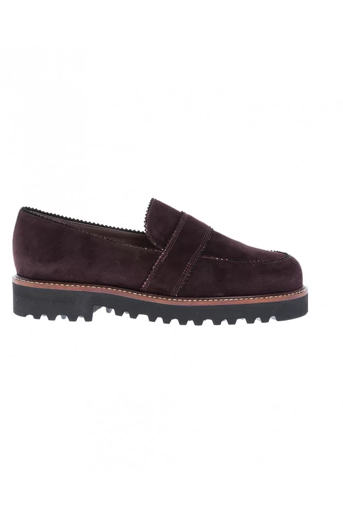 Suede moccasins with decorative tab