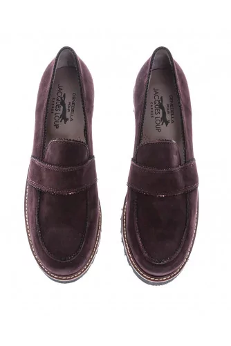 Suede moccasins with decorative tab