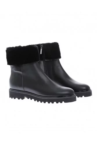 Boots en cuir avec revers en mouton