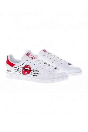 "Rolling Stone" Customized Stan Smith sneakers with red crystal stones