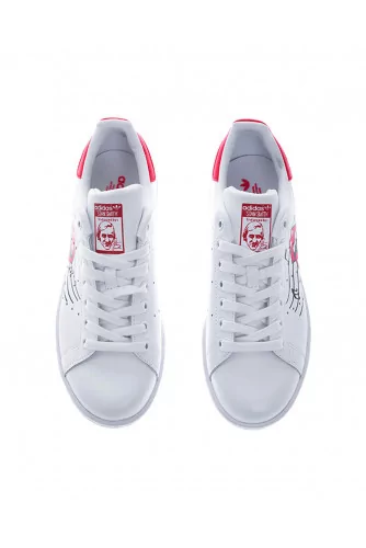 Tennis Debsy "Red Rolling Stones" blanc, arrière rouge et strass pour femme