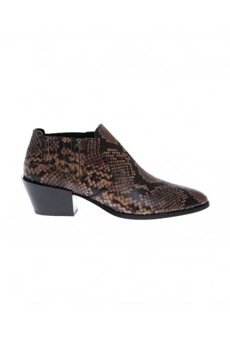 Leather low boots with python print