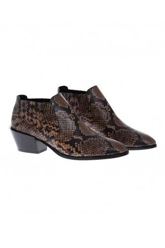 Leather low boots with python print