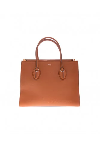 Shopping - Leather bag with 2 handles and silver-tone metal details