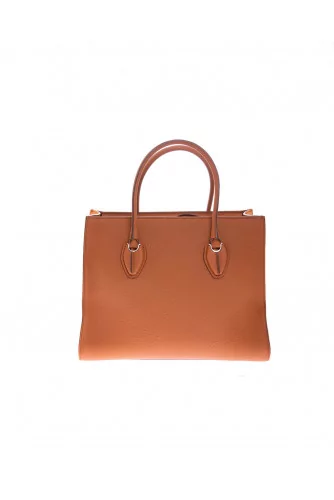 Shopping - Leather bag with 2 handles and silver-tone metal details