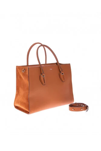 Shopping - Leather bag with 2 handles and silver-tone metal details