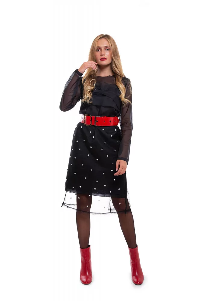 Robe drapée en soie avec noeud dans le dos 38 noir