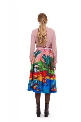 Pleated skirt with Gauguin print