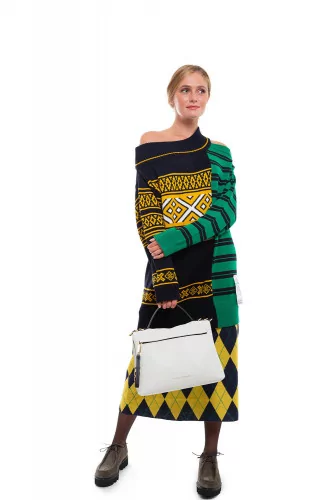 Asymmetrical sweater dress multicolored prints