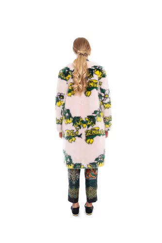 Fake fur coat with floral print
