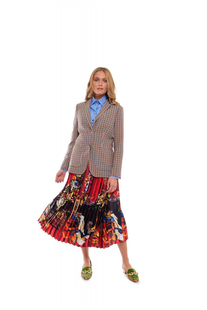 Wrap-around pleated skirt with "Caravagio" print