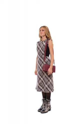 Sleeveless tweed dress with stretch yokes