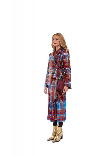 Wrap-around pleated skirt with tartan print