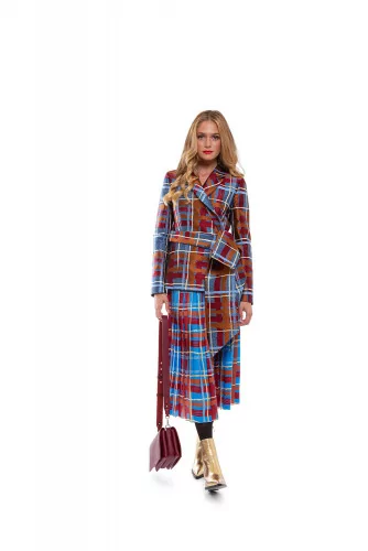 Wrap-around pleated skirt with tartan print