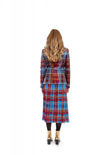 Wrap-around pleated skirt with tartan print