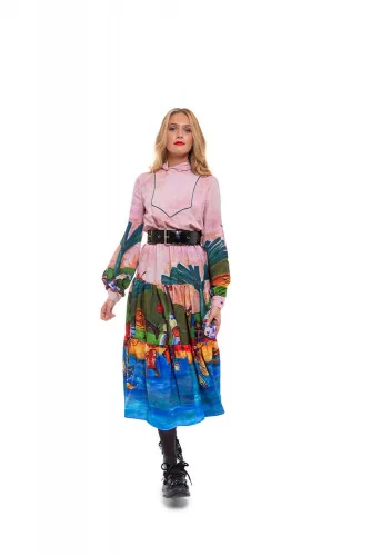 Robe avec imprimé "Gauguin" et col montant