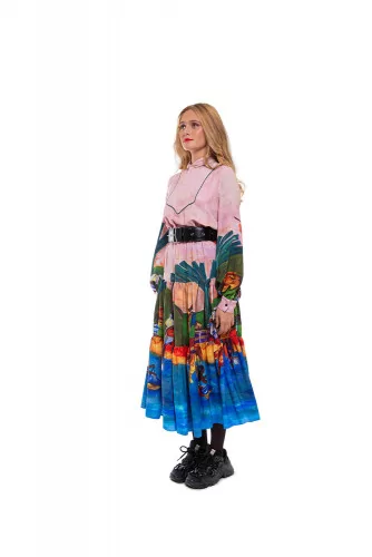 Dress with "Gauguin" print and high collar