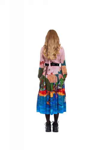 Robe avec imprimé "Gauguin" et col montant