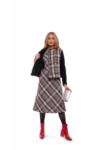 Robe tweed sans manches avec empiècement en stretch