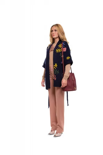 Wool cardigan with colorful embroideries
