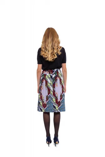 Silk pleased skirt with print