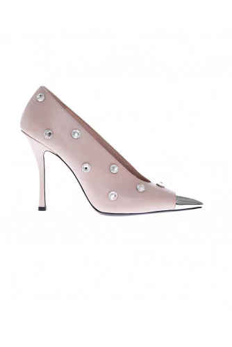 Leather pumps with crystal-embellished and silver-tone metal toe-cap 100